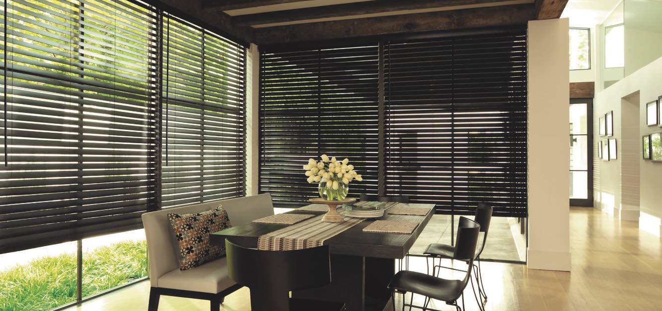 Black blinds in a kitchen