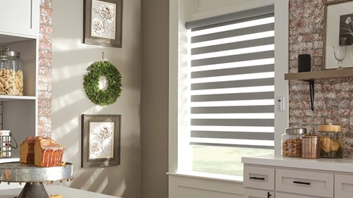 Dark gray transitional shades in a corner of a living area