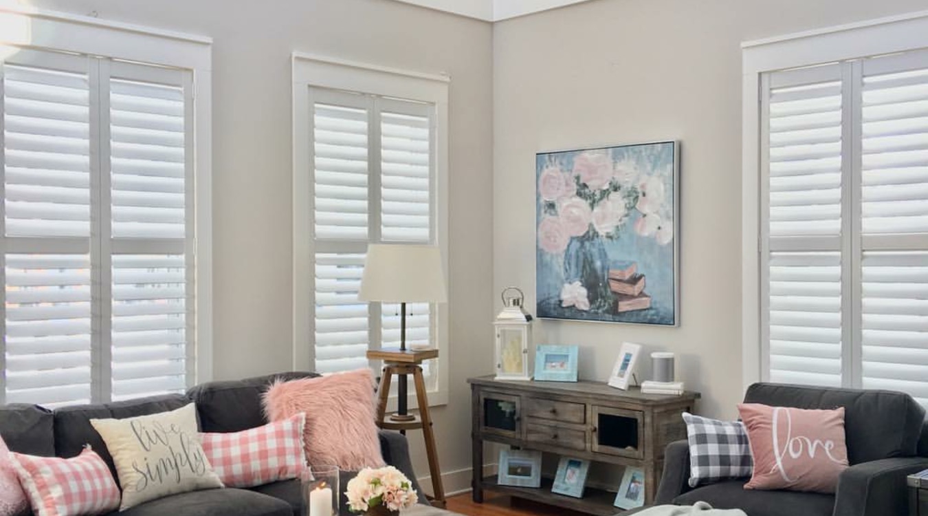 Interior shutters in cozy living room