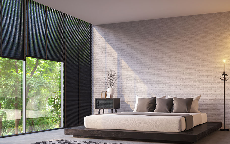 roller shade in a modern bedroom