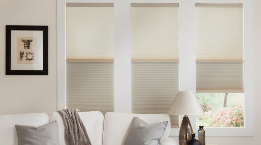 Cellular shades are energy efficient and stop air from entering through your window. Cellular shades in a Jacksonville living room