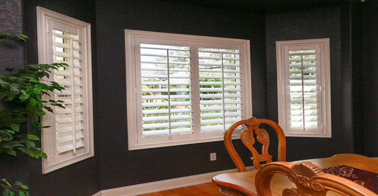 Crisp Polywood Shutters In Dark Green Dining Room Crisp Polywood Shutters In Dark Green Dining Room